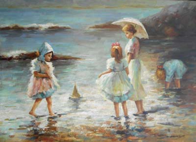 759-T3 | 73cm x 100cm | enfants à la plage 